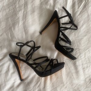 Badgley Mischka Strappy Platform Satin Heels 7